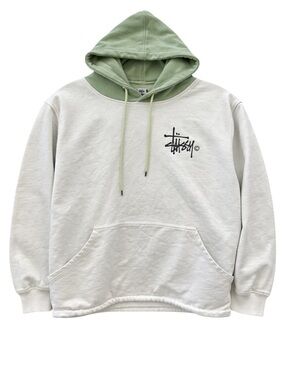 Stussy Two-Tone Cream & Sage Green Hooded Sweatshirt